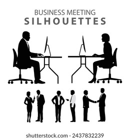 Business meeting silhouettes, people meeting silhouette