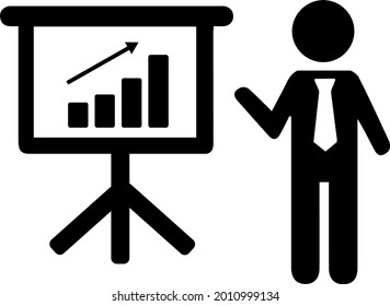 Business meeting simple isolated vector icon eps 10. Businessman with tie and chart graph board.