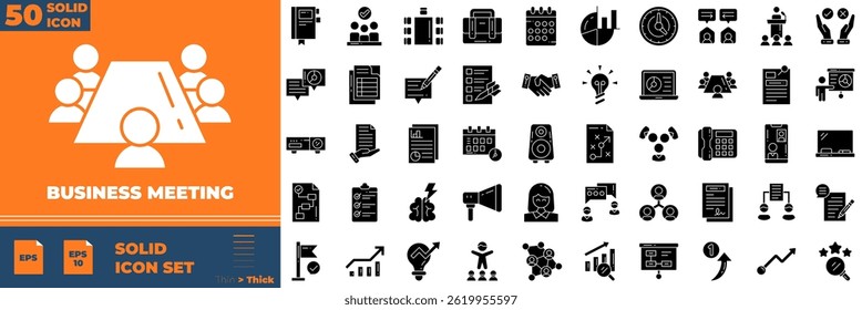 Business Meeting Solid Editable Icons set. Vector illustration in modern thin solid style of busines meeting icons: health, research, organs, etc