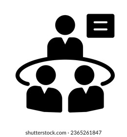 Business meeting solid icon, strategy concept, Brainstorming and teamwork sign on white background, Group of people in conference room sitting around table icon in glyph. Vector graphics