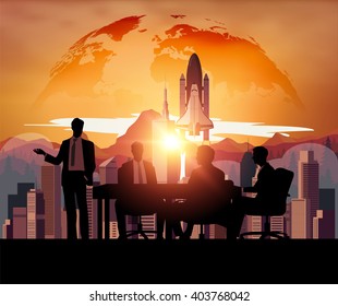 Business meeting with Space Shuttle