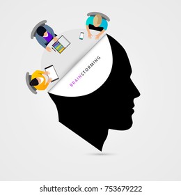 Business meeting strategy. Brainstorming concept. Creative head. Vector illustration