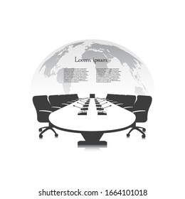 Business meeting table concept on planet background vector illustration