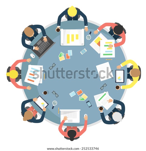 Business Meeting Teamwork Brainstorming Flat Style Stock Vector ...