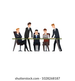 Business meeting and teamwork, colleagues characters exchanging ideas and experience, coworking people vector Illustration on a white background