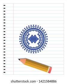 business meeting teamwork icon draw (pen strokes). Blue ink. Vector Illustration. Detailed.