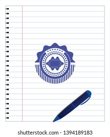 business meeting teamwork icon emblem drawn with pen. Blue ink. Vector Illustration. Detailed.