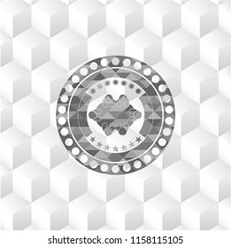business meeting teamwork icon inside grey badge with geometric cube white background