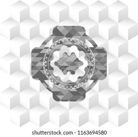 business meeting teamwork icon inside realistic grey emblem with cube white background