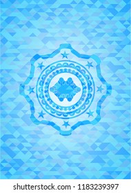 business meeting teamwork icon inside light blue emblem with mosaic ecological style background