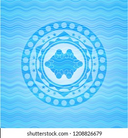 business meeting teamwork icon inside light blue water wave emblem.