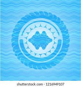 business meeting teamwork icon inside sky blue water wave style badge.