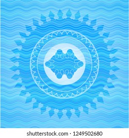 business meeting teamwork icon inside sky blue water wave badge background.