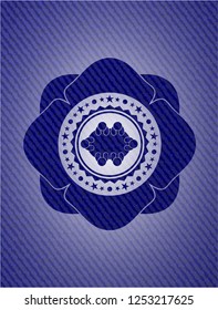 business meeting teamwork icon inside badge with denim background