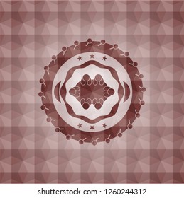 business meeting teamwork icon inside red emblem with geometric pattern. Seamless.
