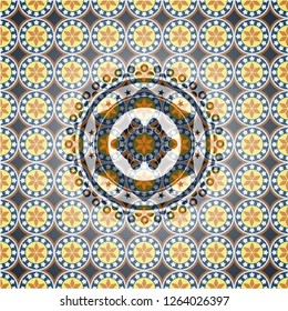 business meeting teamwork icon inside arabesque emblem background. arabic decoration.