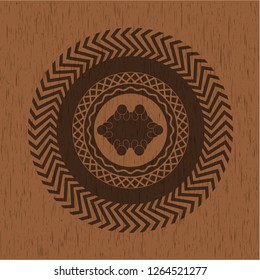 business meeting teamwork icon inside realistic wooden emblem