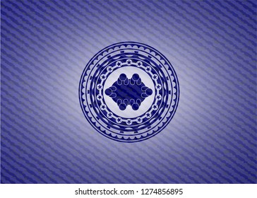 business meeting teamwork icon inside badge with denim background