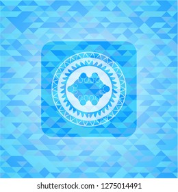 business meeting teamwork icon inside light blue emblem. Mosaic background