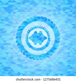 business meeting teamwork icon inside light blue mosaic emblem