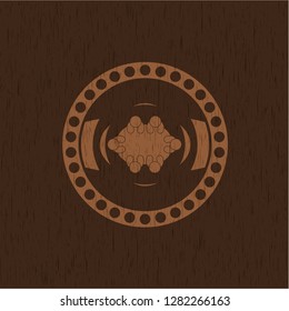 business meeting teamwork icon inside wood emblem. Retro