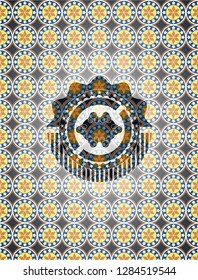 business meeting teamwork icon inside arabic style emblem. Arabesque decoration.