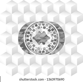 business meeting teamwork icon inside grey badge with geometric cube white background
