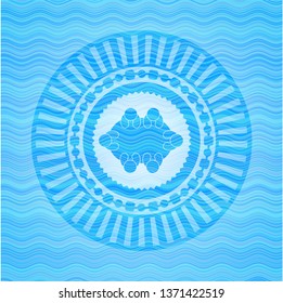 business meeting teamwork icon inside light blue water wave style emblem.