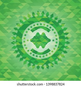 business meeting teamwork icon inside green emblem with mosaic ecological style background