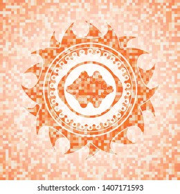 business meeting teamwork icon inside orange mosaic emblem with background