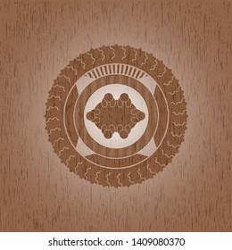 business meeting teamwork icon inside badge with wooden background