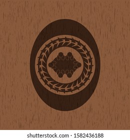 business meeting teamwork icon inside badge with wood background