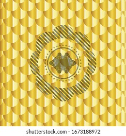 business meeting teamwork icon inside gold shiny badge. Scales pattern. Vector Illustration. Detailed.