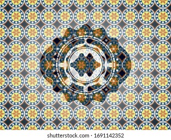 business meeting teamwork icon inside arabic badge background. Arabesque decoration.