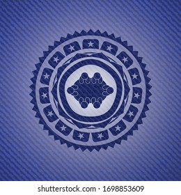 business meeting teamwork icon inside emblem with denim texture
