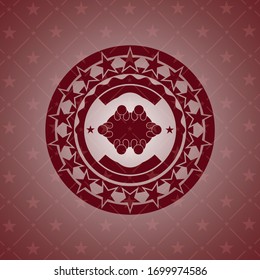 business meeting teamwork icon inside red emblem. Vintage.
