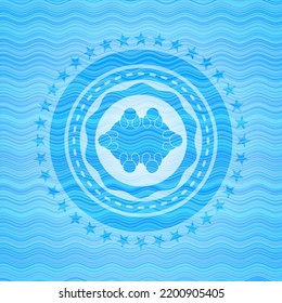 Business Meeting Teamwork Icon Inside Light Blue Water Badge Background. 