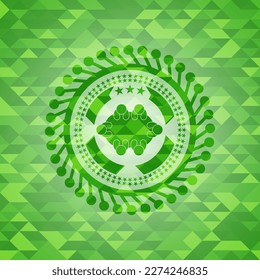 business meeting teamwork icon inside realistic green emblem. Mosaic background. 