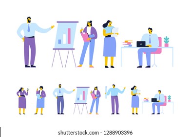 Business meeting. Teamwork. Business people working together. Office life. Concept design for web. Cartoon Flat style characters.