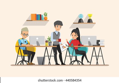 Business meeting. Teamwork shared working. Vector design set 4