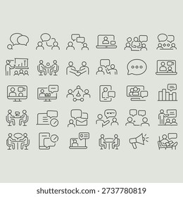 Business Meeting Thin Line Vector Icon Set, Pixel Perfect 
Set of teamwork related icons, research, meeting, collaboration 
Conversation line editable icon set 
Meeting Simple Minimal Thin Line Icons 
