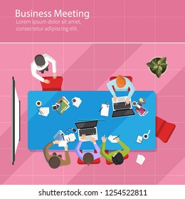 Business Meeting top view, office, teamwork flat style