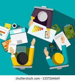 Business Meeting Top View Vector Design with Businessmen Sitting in Office Room