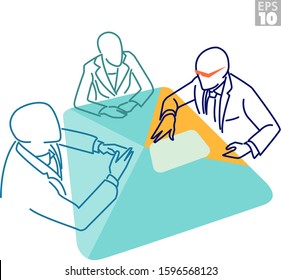 Business meeting with two business men and entrepreneur woman sitting around a table while the cool boss with shades communicates his strategy.