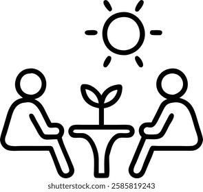 Business meeting under a tree canopy with sunlight filtering through concept as A soft focused image of business professionals holding a meeting under a lush tree canopy with sunlight filtering symbol