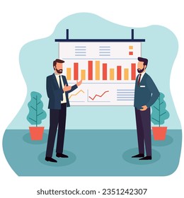 Business Meeting. Vector cartoon illustration in a flat style of People meeting at desk in office.
