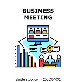 Business Meeting Vector Icon Concept. Online Business Meeting And Remote Conference With Colleagues And Partners. Team Video Call Communication And Brainstorming Color Illustration