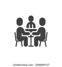 Business meeting vector icon. People sitting at desk filled flat sign for mobile concept and web design. Job interview glyph icon. Symbol, logo illustration. Vector graphics