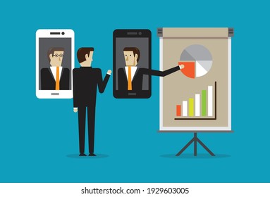 Business meeting via multiple phone lines, Vector illustration in flat style