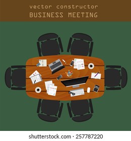 Business meeting. Working place in flat design. Constructor of your own work space. Vector illustration